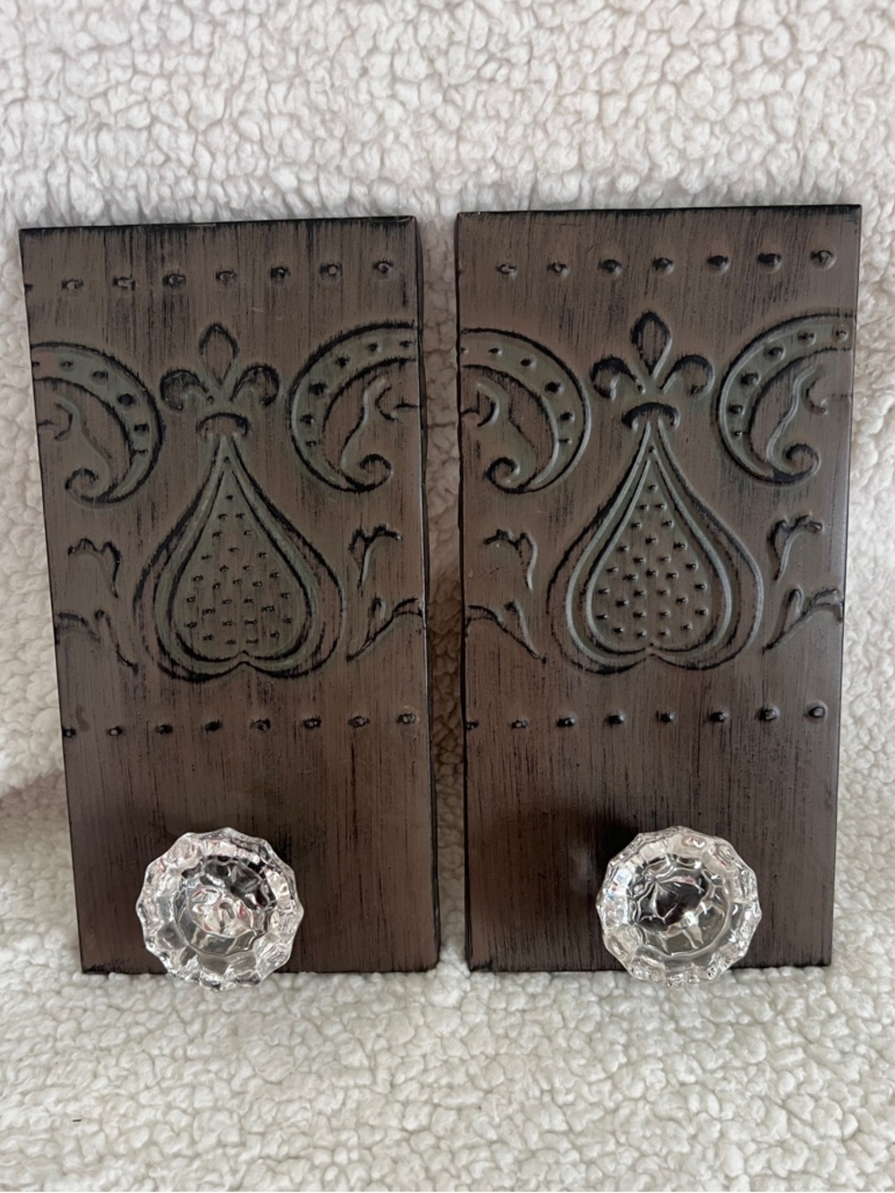 2 Decorative Metal Wall Door Knob Hooks Shabby Chic 5" x 10", glass door knob